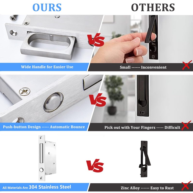 Dontay Sliding Pocket Door Handles, 304 Stainless Steel Non Locking