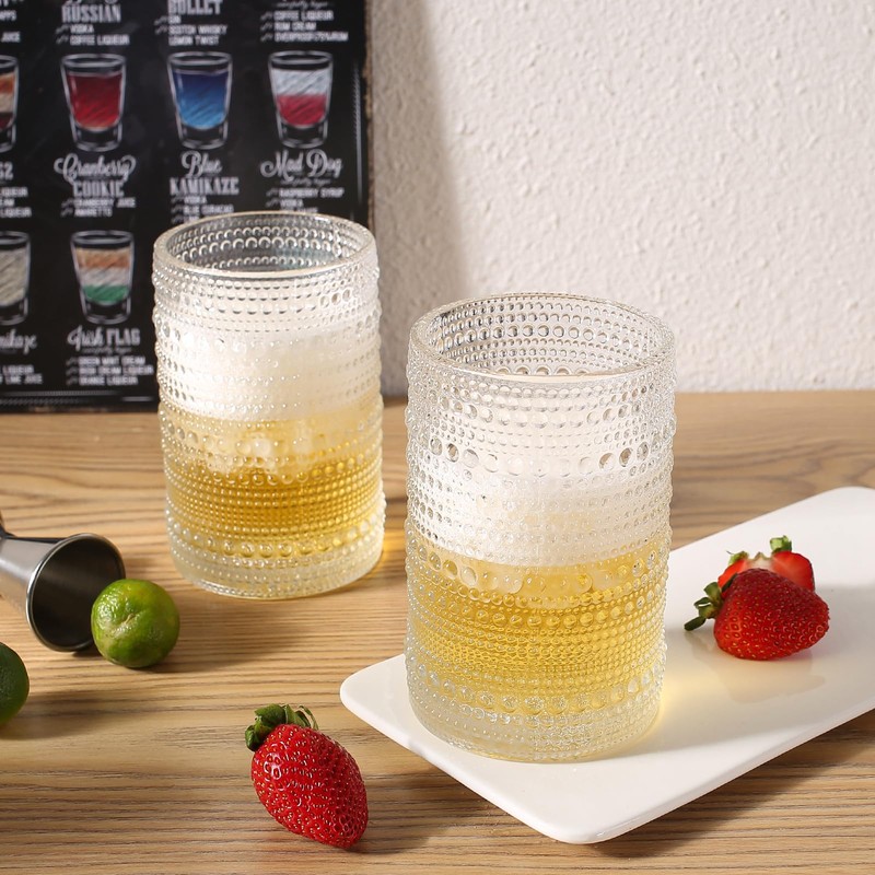 Consou Large Glasses Set of 6, 15 oz Hobnail Glassware