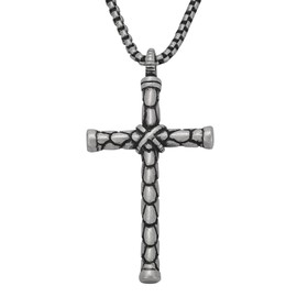 MagSølv Cross Pendant Necklace for Men, 23.6in Stainless Steel Vintage Silver Cross Pendant with Chain, Men's Jewelry