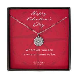 EFYTAL Valentines Day Gifts for Her, Sterling Silver Compass Necklace for Women, Romantic Valentines Gift for Wife, Gifts for Girlfriend, Long Distance Relationship