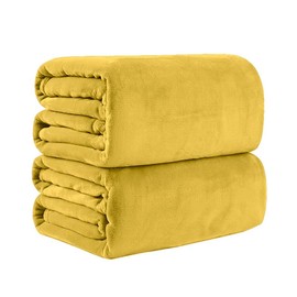 Pagnanno. Flannel Fleece Mink Throw Pack of 2 - Sofa/Bedspread/travel Blankets –Super Soft, light-weighted, Warm, Cosy Large Size – Many colours (Mustard, Single 125x150cm (2 Pack))