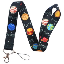 BKBKAAK Planet Lanyards for ID Badges, Silky Neck Lanyard with Name Tag, Cool Geography Lanyard with Keychain for Student, Teacher, Kids