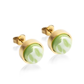 Kleine Ohrstecker gold mit Stein • Grüne Ohrringe für Damen • Nachhaltiger Modeschmuck aus Edelstahl & recyceltem Glas mit Perlmutt Optik • Ø 9mm