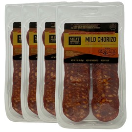 MeatCrafters Sliced Mild Chorizo, Dry Cured, No Added Nitrites or Nitrates, Antibiotic Free, All Natural Meat, 3oz (4-Pack)