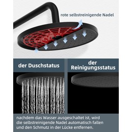 Hibbent Self-Cleaning Rain Shower Head, Fixed Shower Head, Rain Shower, 10 Inches, Round Rain Shower Head with Cleaning Device, Black