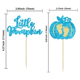 24 piezas de decoración para cupcakes de calabaza con purpurina, diseño de calabaza, decoración de baby shower, decoración de cosecha de otoño, baby shower, suministros para fiestas de cumpleaños para niños, color azul