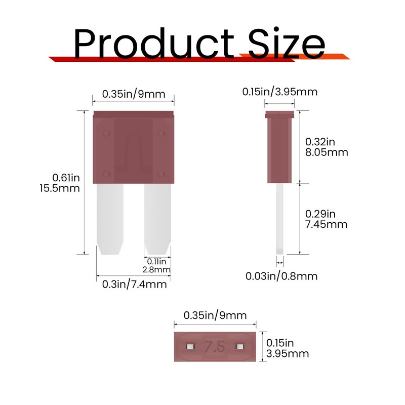 (25Pcs) 7.5 Amp Micro2 Car Fuses, 7.5A Automotive Fuses, Blade