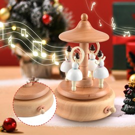 BLIENKREBY Musical Box Ballerina Wood, Music Box with Rotating Train, Windup, Mechanism, Musical Craft, Wooden Music Box, with Canon in D Major, Wooden Toy Gift for Birthday, Valentine's Day,