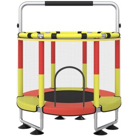 Trampoline for Kids, Upgrade Full Anti-Rust 440lbs Indoor Outdoor Toddler Trampoline with Net, 48" Adjustable Baby Toddler Trampolines, SJD-Red Yellow-48