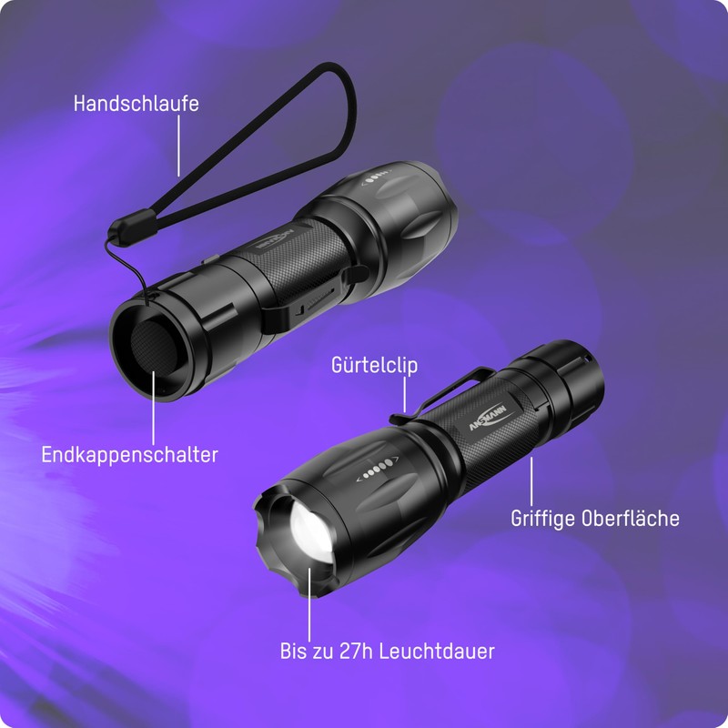 ANSMANN 400nm Continuously Focusable 4 Light Modes UV Lamp LED