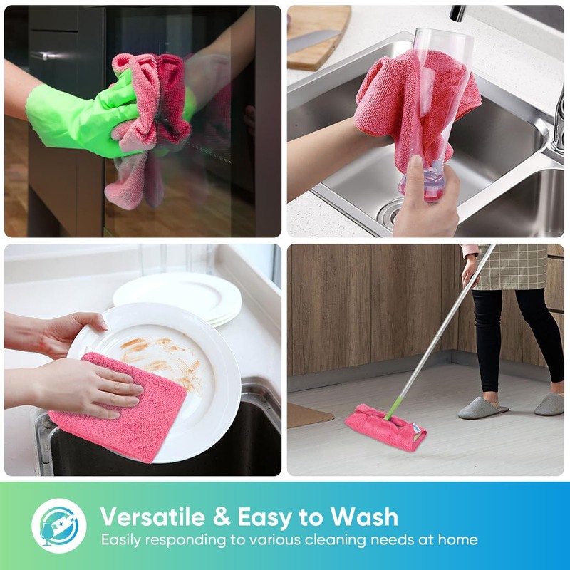 HOMEXCEL Pink Microfiber Cleaning Cloth, 12 Pack Premium Microfiber Towels