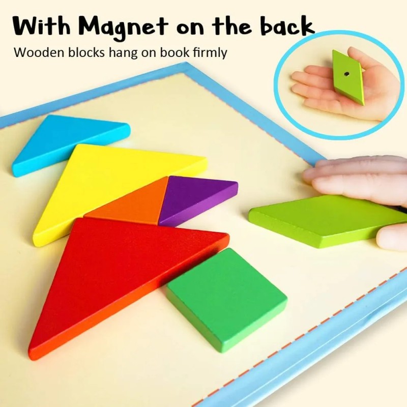 Beestech Libro De Rompecabezas De Madera Tangram, Juegos De