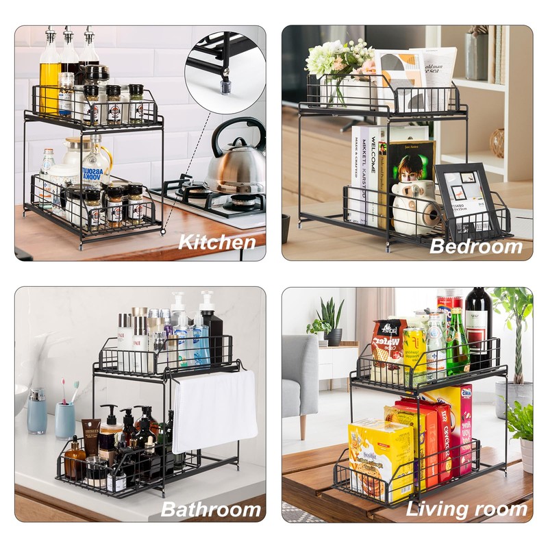 SUEH DESIGN Under Sink Organizer, 2 Tier Bathroom Cabinet Organizer