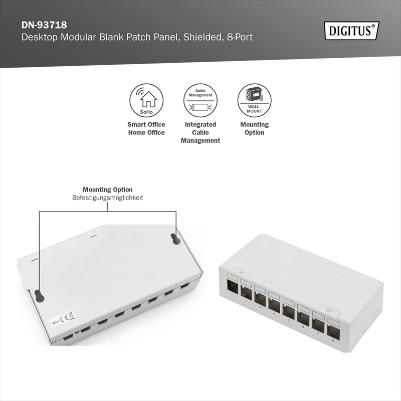 DIGITUS Desktop Modular Patch Panel Shielded 8 Port Light Grey