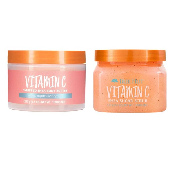 Tree Hut Vitamin C Shea Sugar Scrub And Body Lotion Set! Formulated With Certified Shea Butter, Vitamin C and Alpha Hydroxy Acid! That Leaves Skin Feeling Soft & Smooth! (Vitamin C Set),2 Piece Set