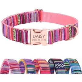 Collares de Perro Personalizados con Nombre, Grabado Personalizado Perros Collar de tamaño Ajustable Reflectante de Nylon para Perros pequeños,