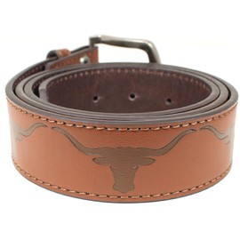 Longhorn Bull Leather Belt Strap and Metal Buckle 1.5" Wide with Snaps - Western Bullhorn, Brown, Large (34-36)