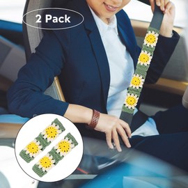 Crochet Automotive Seat Belt Cover Pad, Cute Sunflower Car Accessories for Women, Shoulder Pads Cushions, Daisy Granny Square Crochet Accessories 2 PCS-HZYZW (Light Green Sunflower)