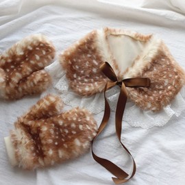 Women Winter Warm Faux Collar Scarf Shawl Deer Antlers Earmuff Fake Wrist Ruffs Leg Warmers Bear Brooch Pin