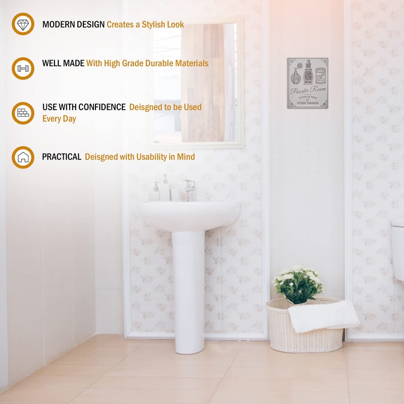 Premier Housewares 2800765 Powder Room Wall Plaque - Grey 1x20x25
