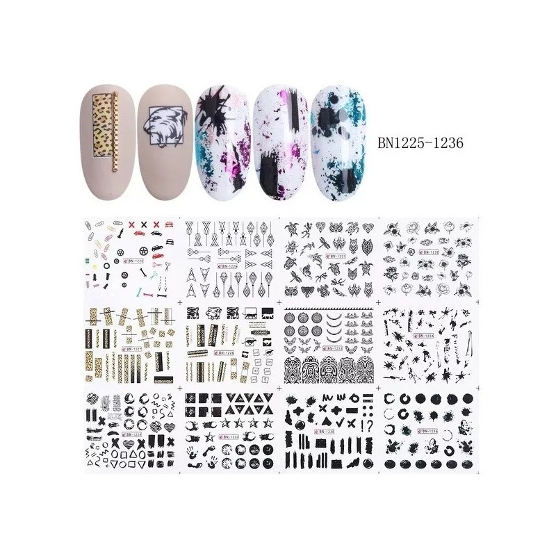 Stickers Nails Tatto Uñas 36 Planillas Mixtas Decoracion
