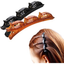 2 in 1 Multi Clip Hair Accessories - Braided Clips and Duckbill Barrettes for Women - Black & Brown