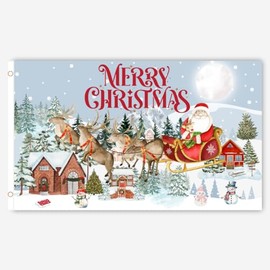 Second Ave Blue Christmas Flag 5ft X 3ft Large with Brass Eyelets Xmas Festive Decoration Outdoor Home Shop Banner Flag