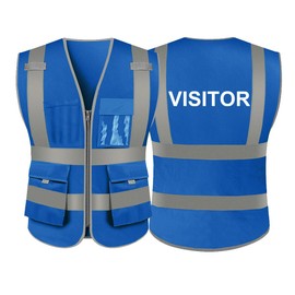 TOPTIE Visitor Safety Vest, 9 Pockets High Visibility Safety Vest With Reflective Strips-Blue-XXL