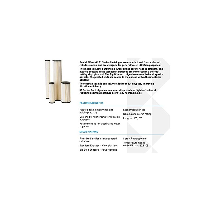 Pentair Pentek S1-20 Sediment Water Filter, 20-Inch, Whole House Pleated