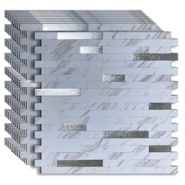 YMMXGE 10-Sheet Peel and Stick Backsplash Stone Marble Tiles, PVC Metal Wall Sticker for Kitchen 9.74 sq .ft (10, White Stone)