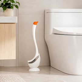 Swan Toilet Brush Set for Bathroom - Long Handle Dense Bristle Toilet Bowl Cleaner with Matching Holder, White Cartoon Design