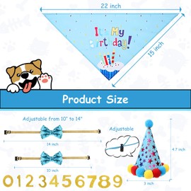 VTOPVMAX Dog Birthday Party Supplies, Birthday Bandana Boy, Dog Birthday Hat, Bow Tie, Birthday Numbers (Blue)