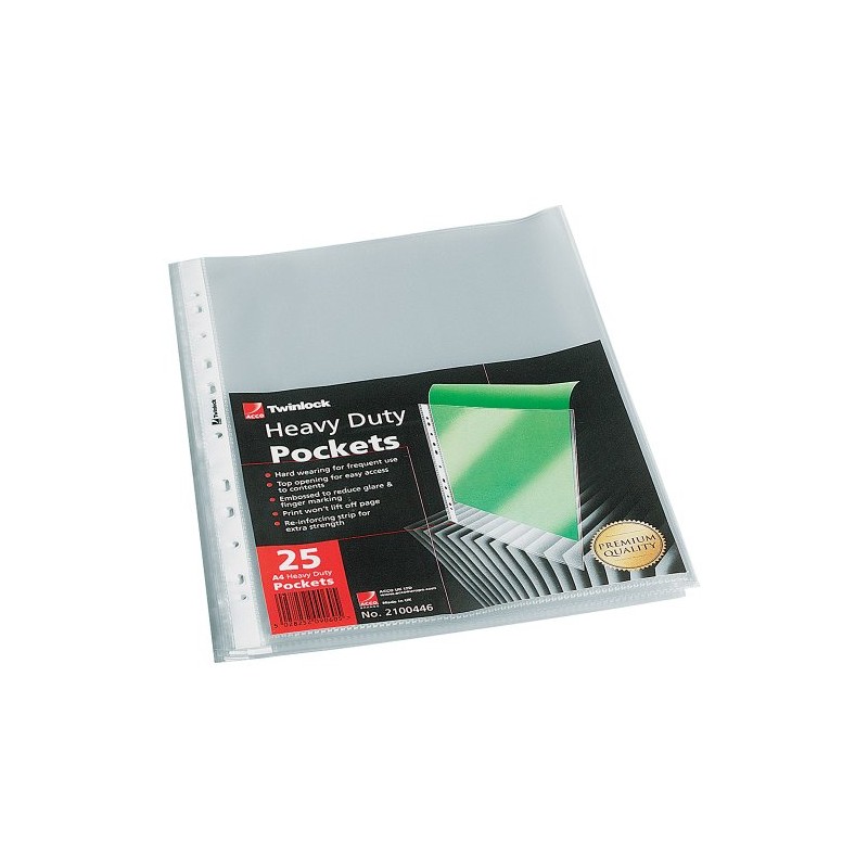 Twinlock Heavy Duty Punched Pockets A4- Top Opening SINGLE PACK