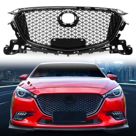 PIT66 Honeycomb Front Bumper Upper Grille, Compatible with Mazda 3 Axela 2017 2018 Gloss Black Grill