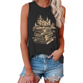 Tewmeu Flourish and Blotts Tank Tops Cute Book Graphic Tshirts for Women Wizard Magical Costume Clothes Black