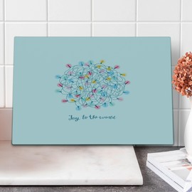 Ambesonne Christmas Cutting Board, Xmas Themed with an Inspirational Joy to the World Typography Print, Decorative Tempered Glass Cutting and Serving Board, Large Size, Pale Blue Multicolor