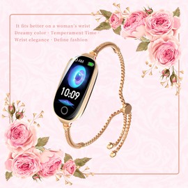 Smartwatch Women's Gold Elegant Fitness Tracker Luxury Activity Tracker Waterproof Cycle Tracker Heart Rate Sleep Monitor Pedometer Slim Bracelet