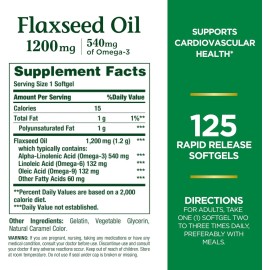 Nature’s Bounty Nature's Bounty Flaxseed and Omega 3, Supports Health, 1200mg, 125Ct, Pack of 4