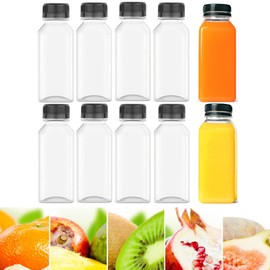 Plastic Juice Bottles 10Pcs, Reusable Juice Containers, 8oz Plastic Smoothie Bottles, Empty Clear Containers with Tamper Proof Lids, for Juicing, Milk, Smoothie, and Homemade Beverages