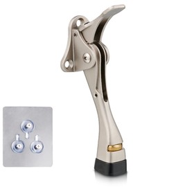 HOME&I No Drilling Kick Down Doorstops with Self-Adhesive Mounting Screw Bracket,Height-Adjustable Rubber Foot (Pedal/Bracket, 4" Nickel)