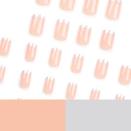 Silver French Tip Press on Nails Short Square Fake Nails Nude False Nails Full Cover Stick on Nails Glossy Acrylic Nails Press ons, Gel Glue on Nails Reusable Artificial Nails for Women Manicure 24Pcs