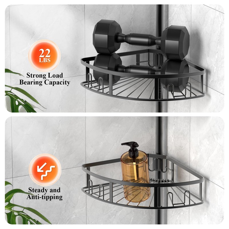 Peyulia 4-Tier Rustproof Corner Shower Caddy with Tension Pole, 42-115