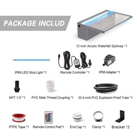 Aquadock 12'' APP Control Pool Waterfall Spillway Acrylic Pond Fountain with RGB LED Lights, Fountain Set for Outdoor Decorations, Koi Pond Swimming Pool w/16 Color Changing Spillway for Sheer Descent