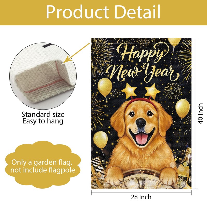 Happy New Year Garden Flag 28x40 Inch Double Sided Burlap