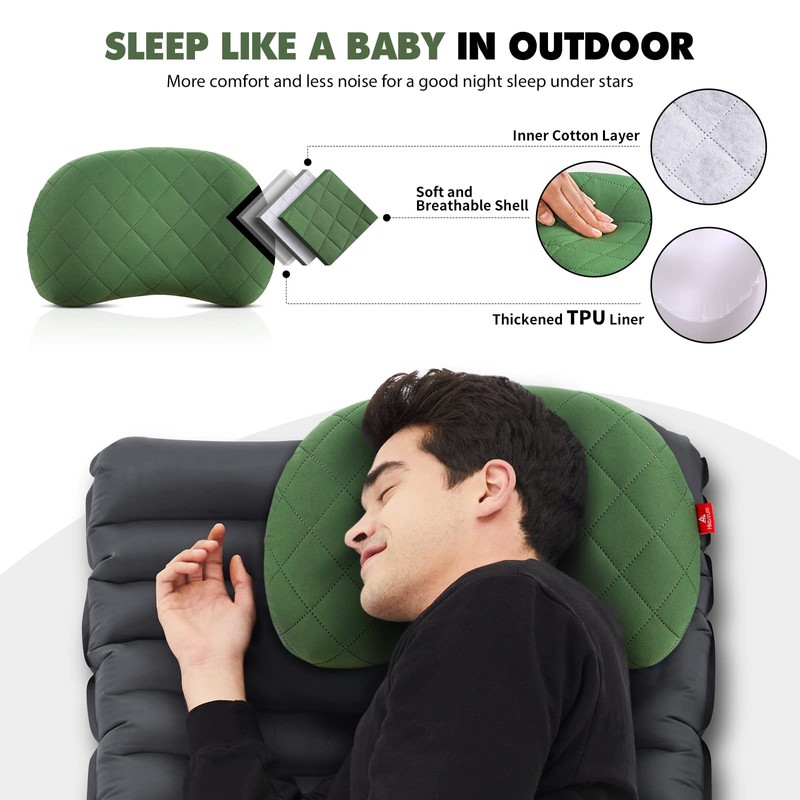 HIKENTURE Inflatable Pillow with Removable Cover - Camping Pillow -