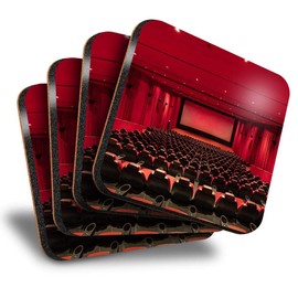 Destination Vinyl ltd Great Coasters (Set of 4) Square - Cinema Seating Movie Theatre Film Drink Glossy Coasters/Tabletop Protection for Any Table Type #44616