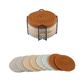 Cotton Rope Coasters with Metal Holder, Set of 8, Modern Nordic Design, four colours.