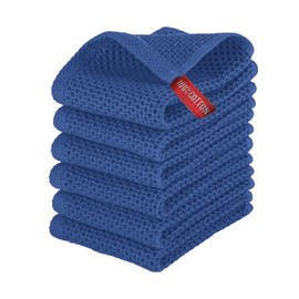 Elegant Comfort 100% Turkish Cotton 6-Pack Waffle Premium Kitchen Towels - Quick Drying and Super Absorbent Kitchen Dishcloth Towels, Ultra Soft Multi-Purpose Cleaning Towels, 13 x 13, Navy