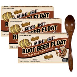 Mike and Ike Root Beer Float Candy 4.25 oz, Pack of 3 – Chewy Gluten-Free, Fat-Free Retro Soda Candy with Candy Freezer Wooden Spoon (Root Beer Float) Wooden Spoon