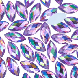 300 Pcs AB Colorful Large Rhinestones,15x7MM Big Rhinestones for Crafting,Jewels Gems for Crafts,Horse Eye Shape Flatback Gemstones Rhinestone for Party Decorations(Light Purple AB)